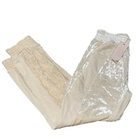 NEW! HAH | '1 Track Mind' Crushed Velvet Jogger Pants - size Large in Ivory - Picture 5 of 16